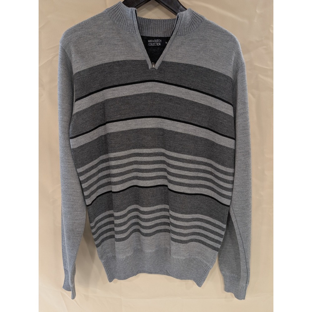 Men's Marx & Dutch Collection Striped 1/4‎ Zip Pullover Sweater Gray Medium
